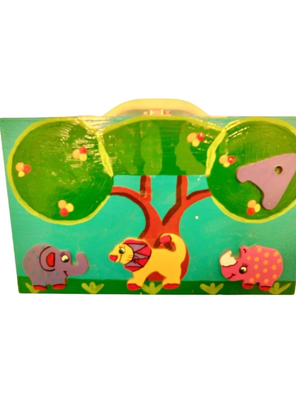 Hand Painted Wood Lunchbox Hippos Storage Box Africa Scene Handmade Blue 3D